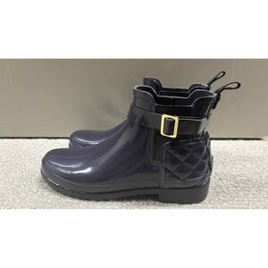 Hunter‎ Refined Quilted Gloss Slim Fit Chelsea Boots Dark Purple Ankle Booties 8